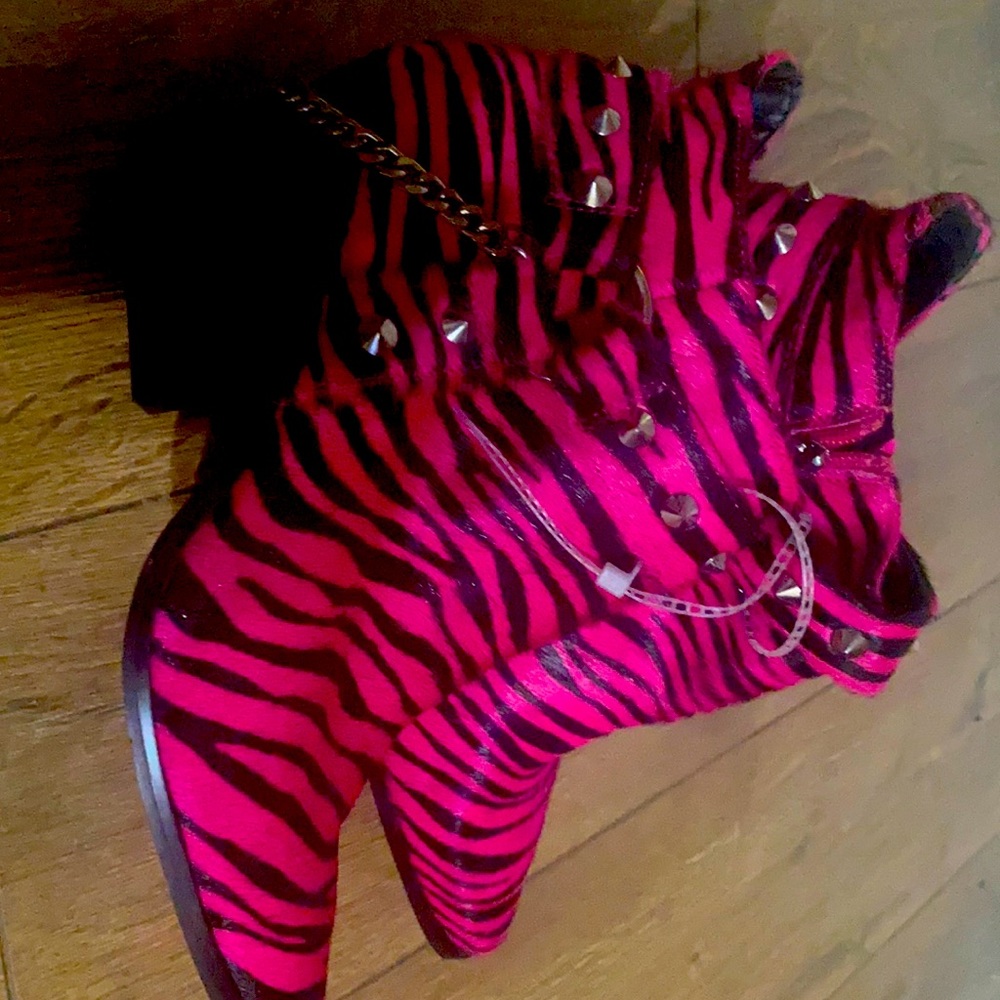 Fabulous Faux Fur Striped Neon Hot Pink Ankle Boots!
